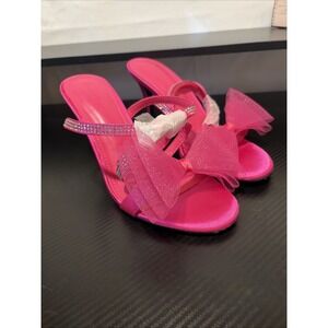 COUTGO WOMENS Strappy Lace Up Hot Pink Tulle Bow Rhinestone Strap Heels Size 8